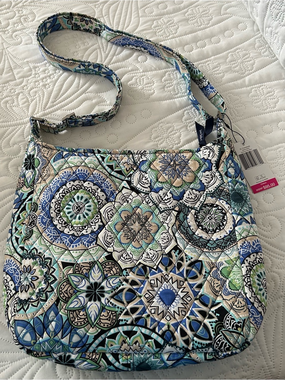 Vera Bradley Blue, Green and Cream Quilted Crossbody Shoulder Bag NWT